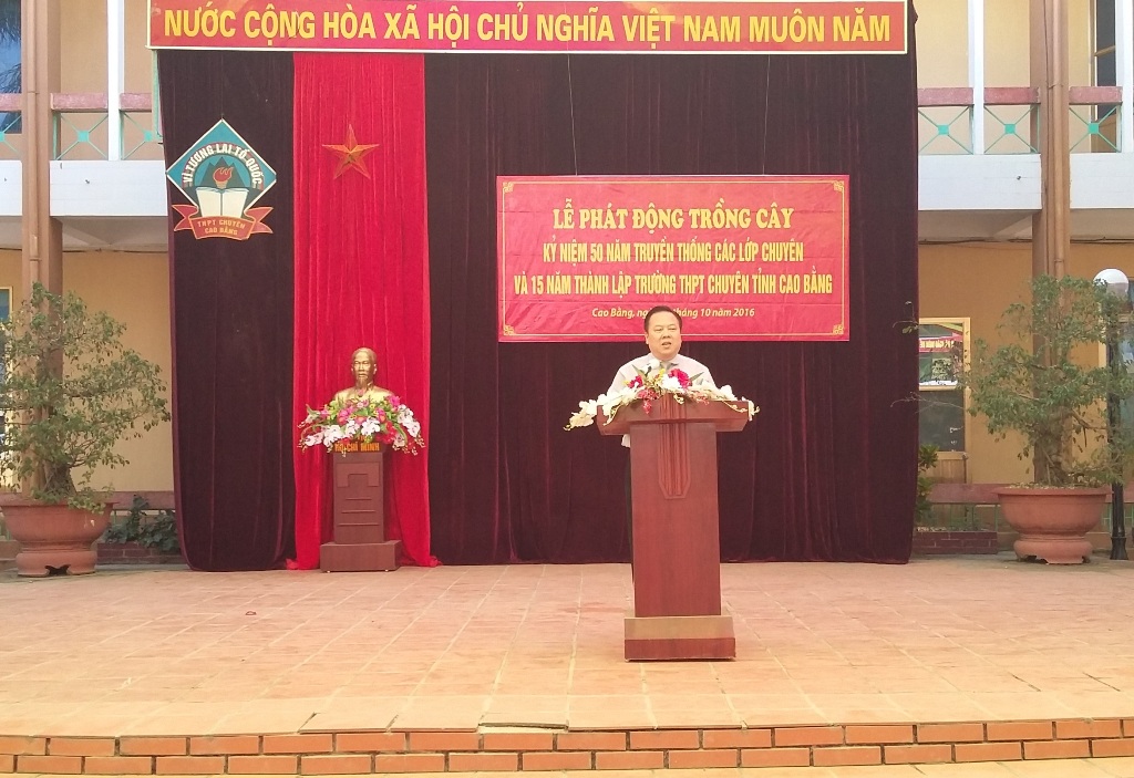 Đồng chí Nguyễn Hoàng Anh – Bí thư Tỉnh ủy tỉnh Cao Bằng phát biểu tại buổi lễ.